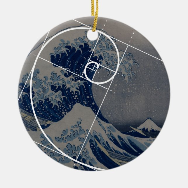 Hokusai Meets Fibonacci, Golden Ratio Ceramic Tree Decoration (Front)