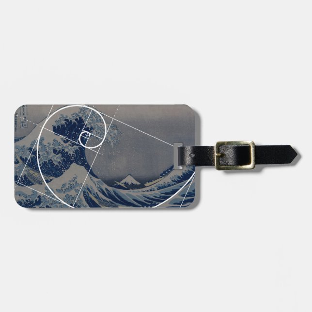 Hokusai Meets Fibonacci, Golden Ratio Luggage Tag (Front Horizontal)
