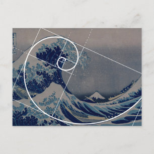 Hokusai Meets Fibonacci, Golden Ratio Postcard
