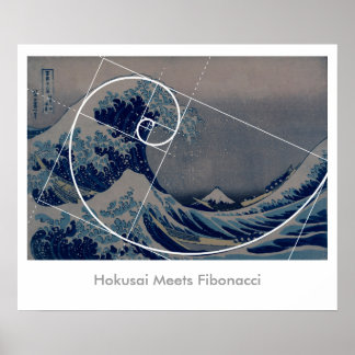 Hokusai Meets Fibonacci, Golden Ratio Poster