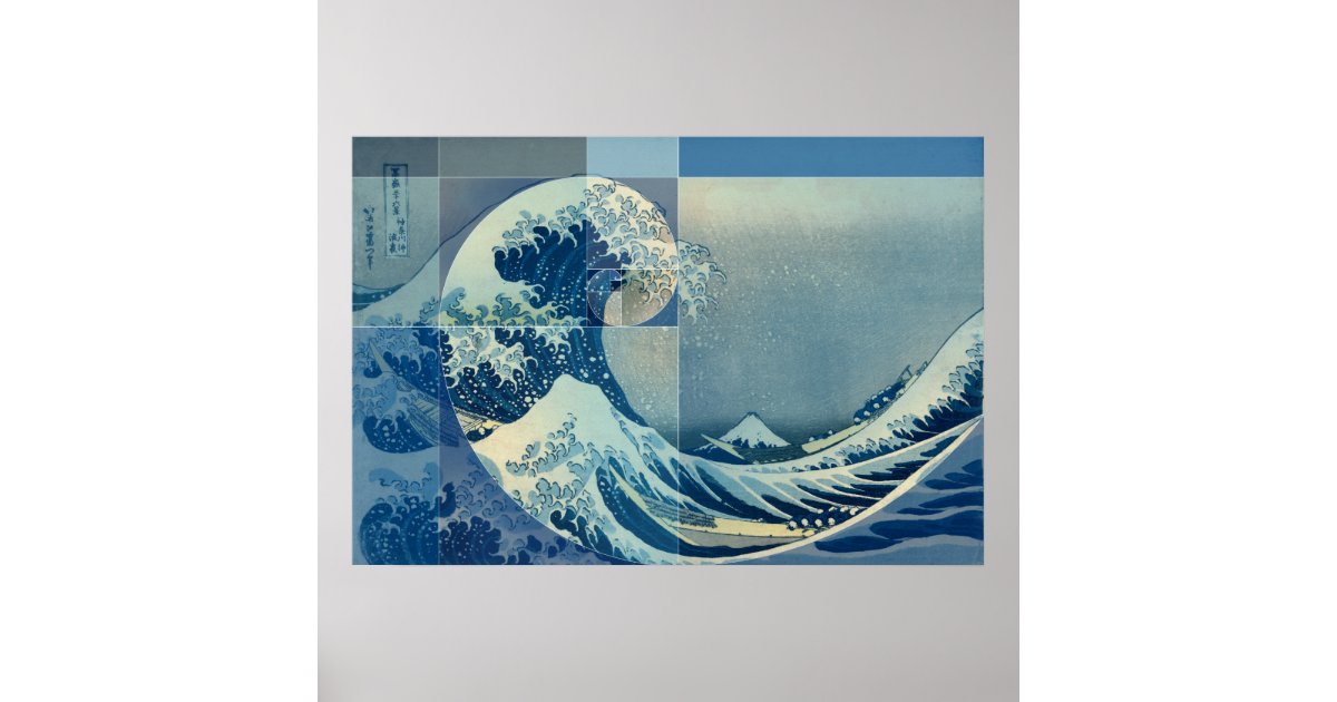 Hokusai Meets Fibonacci, Golden Ratio Poster 