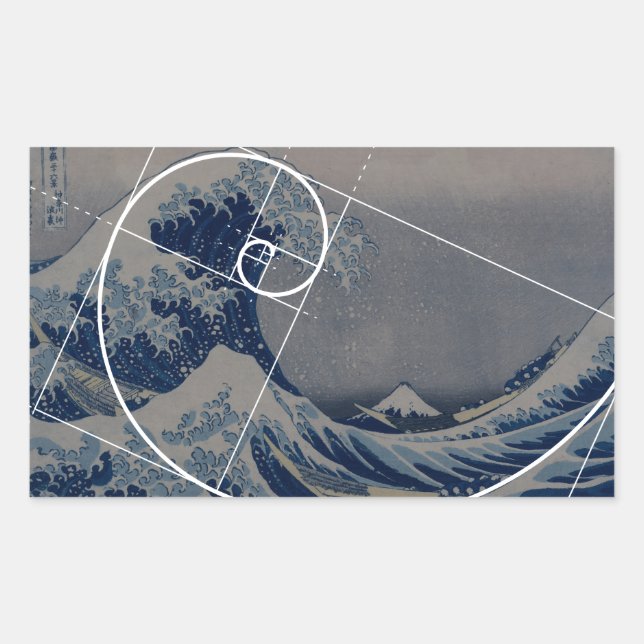 Hokusai Meets Fibonacci, Golden Ratio Rectangular Sticker (Front)