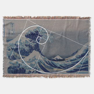 Hokusai Meets Fibonacci, Golden Ratio Throw Blanket