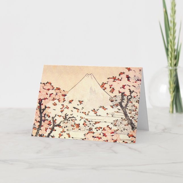 Hokusai Mount Fuji Cherry Blossoms Greeting Card (Front)