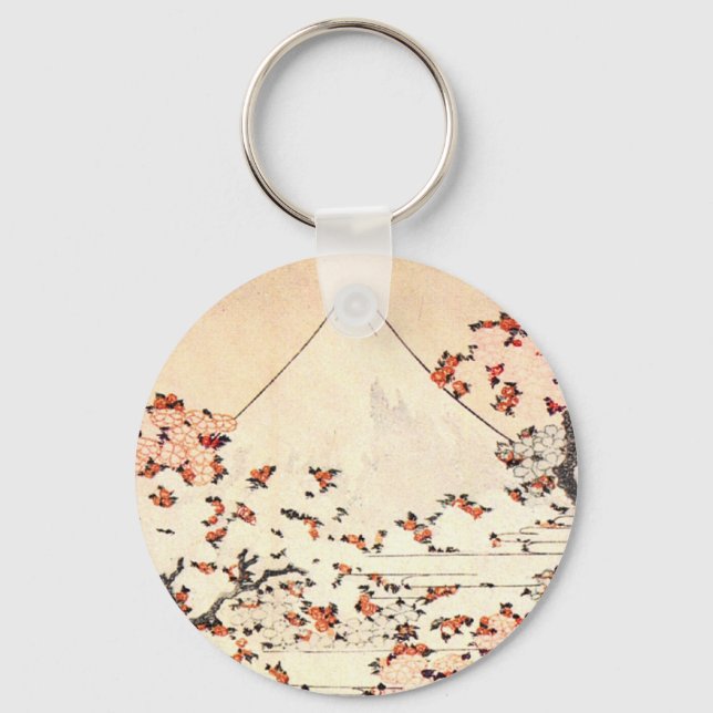 Hokusai Mount Fuji Cherry Blossoms Key Chain (Front)
