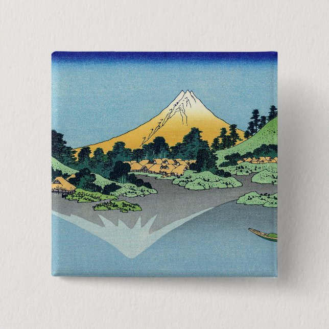 Hokusai - Mount Fuji Reflects in Lake Kawaguchi 15 Cm Square Badge (Front)