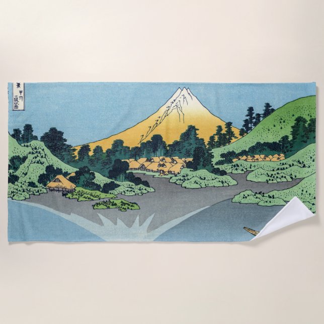 Hokusai - Mount Fuji Reflects in Lake Kawaguchi Beach Towel (Front)
