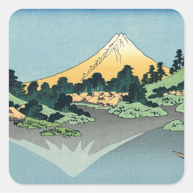 Hokusai Mount Fuji reflects in Lake Kawaguchi    Square Sticker (Front)