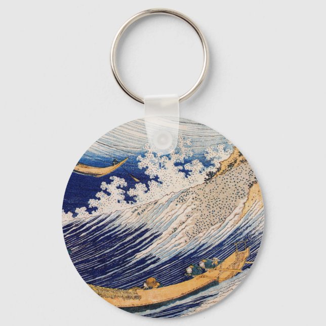 Hokusai Ocean Waves Fishing Boats Key Ring (Front)