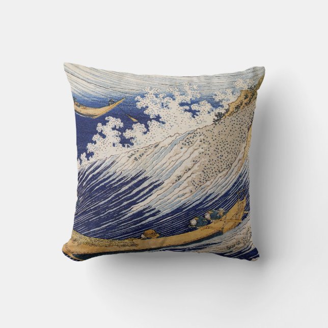 Hokusai Ocean Waves Sea Boats Cushion (Front)