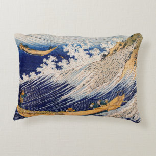 Hokusai Ocean Waves Sea Boats Decorative Cushion