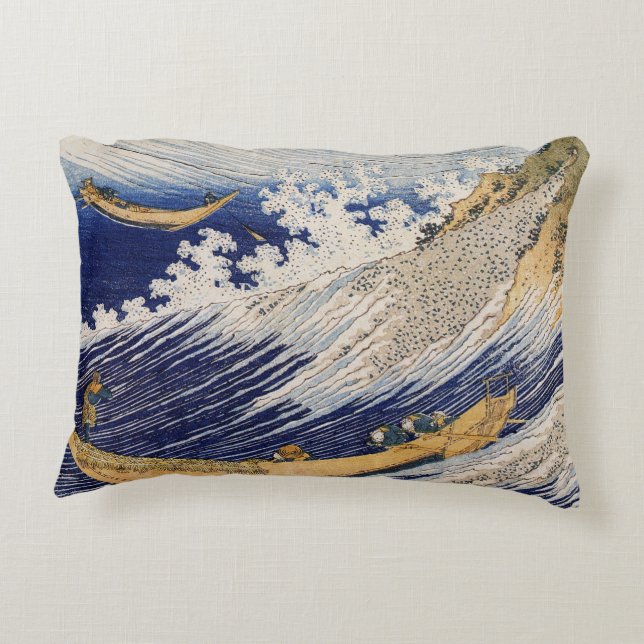 Hokusai Ocean Waves Sea Boats Decorative Cushion (Back)