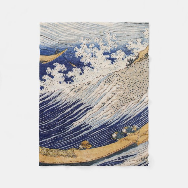 Hokusai Ocean Waves Sea Boats Fleece Blanket (Front)