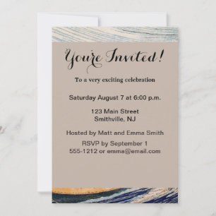 Hokusai Ocean Waves Sea Boats Invitation