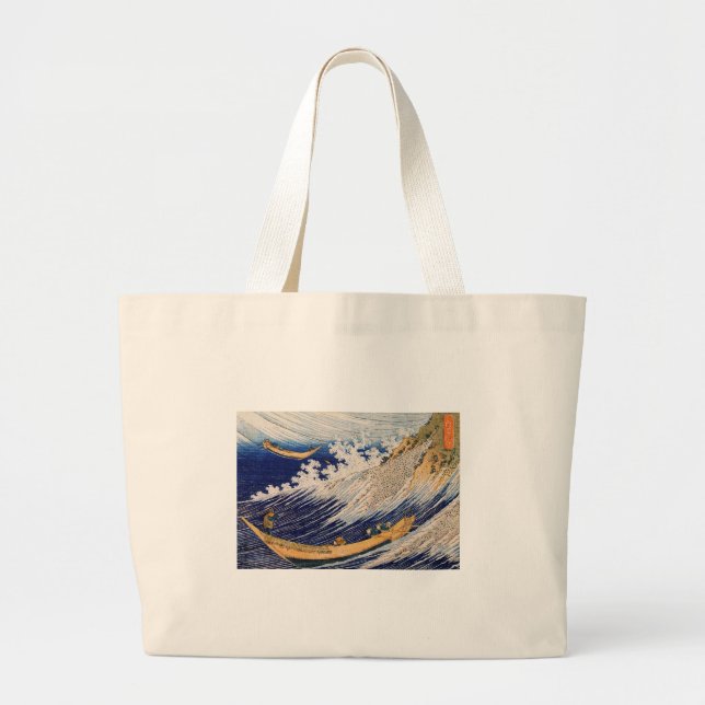 Hokusai Ocean Waves Sea Boats Large Tote Bag (Front)