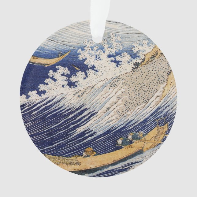 Hokusai Ocean Waves Sea Boats Ornament (Front)