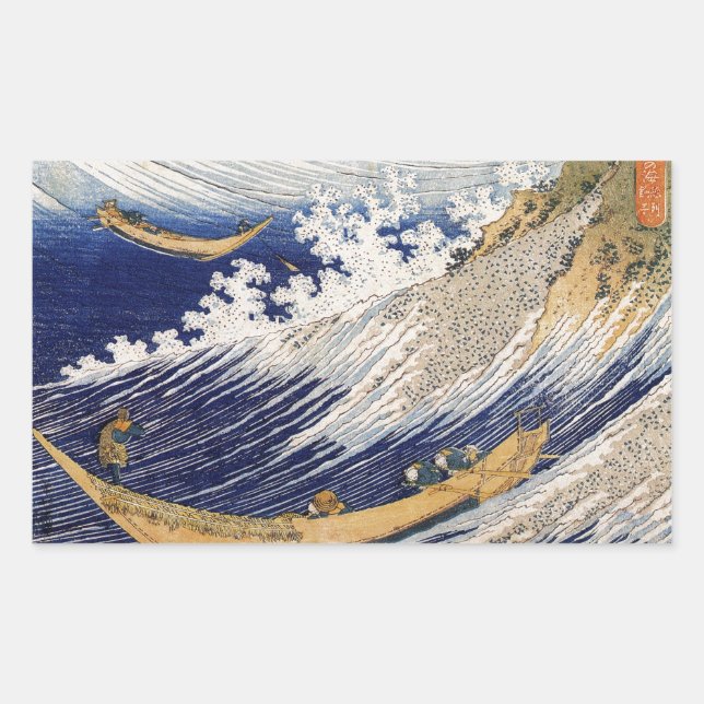 Hokusai Ocean Waves Sea Boats Rectangular Sticker (Front)