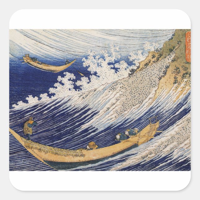 Hokusai Ocean Waves Sea Boats Square Sticker (Front)