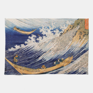 Hokusai Ocean Waves Sea Boats Tea Towel