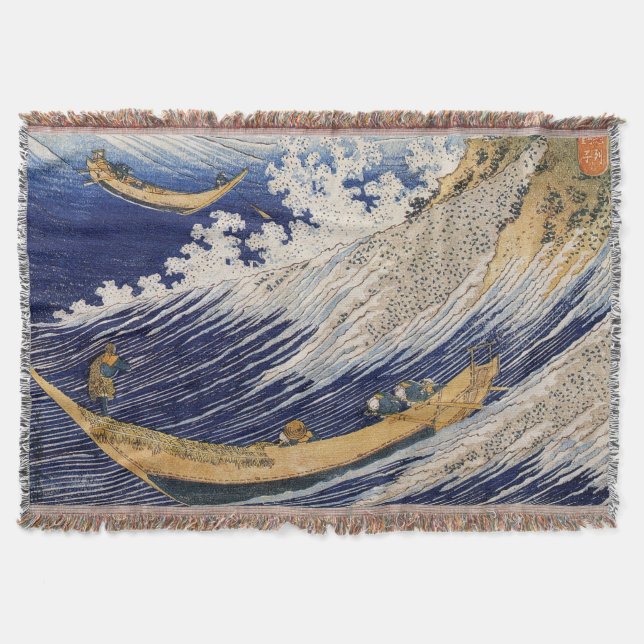 Hokusai Ocean Waves Sea Boats Throw Blanket (Front)