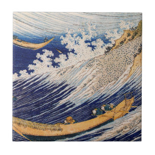 Hokusai Ocean Waves Sea Boats Tile