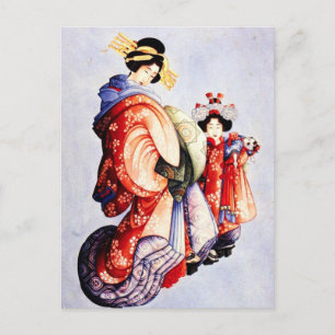 Hokusai Oiran and Kamuro Postcard