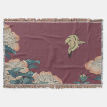 Hokusai Peonies and Canary Throw Blanket