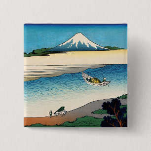 Hokusai - Tama river in the Musashi province 15 Cm Square Badge
