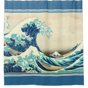 Hokusai The Great Wave nautical shower curtain