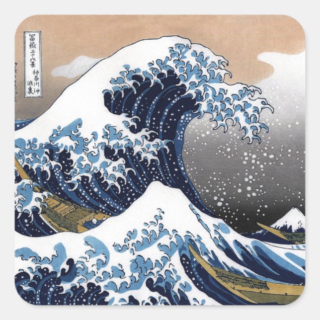 Hokusai , “ The Great Wave off Kanagawa ” Square Sticker (Front)