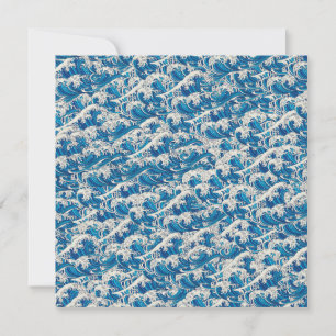 Hokusai the Great Wave Pattern Nautical Blue wave Card