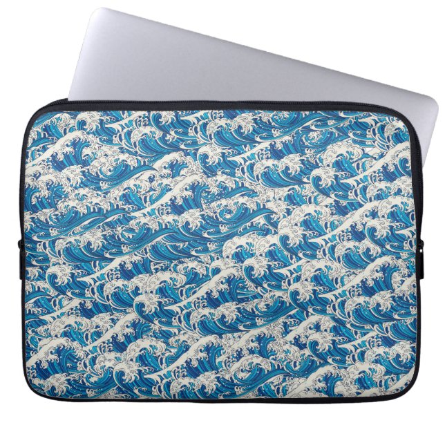 Hokusai the Great Wave Pattern Nautical Blue wave Laptop Sleeve (Front)