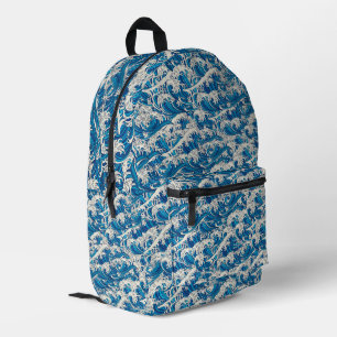 Hokusai the Great Wave Pattern Nautical Blue wave Printed Backpack