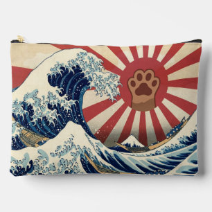 HOKUSAI "The Great Wave" & Rising Sun Flag & Cat Accessory Pouch