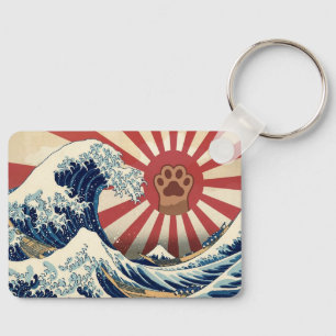 HOKUSAI "The Great Wave" & Rising Sun Flag & Cat Key Ring