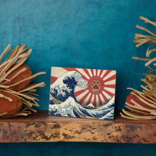 HOKUSAI "The Great Wave" & Rising Sun Flag & Cat Plaque