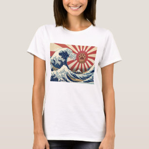 HOKUSAI "The Great Wave" & Rising Sun Flag & Cat T-Shirt