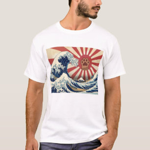 HOKUSAI "The Great Wave" & Rising Sun Flag & Cat T-Shirt