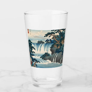 Hokusai Ukiyo-e Japanese Waterfall Landscape Blue Glass