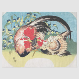 Hokusai Vintage Japanese Art Rooster Hen Flowers Tissue Paper