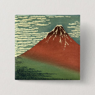 Hokusai's Ukiyo-e South Wind Clear Sky or Red Fuji 15 Cm Square Badge