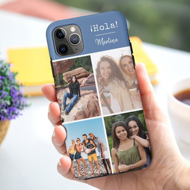 ¡Hola! 4 Photo Collage Blue Personalised Case-Mate iPhone Case (Creator Uploaded)