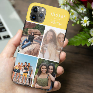 ¡Hola! 4 Photo Collage Bright Yellow Personalised iPhone 11 Pro Max Case