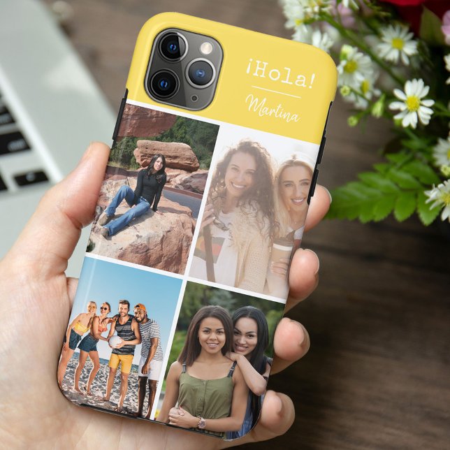 ¡Hola! 4 Photo Collage Bright Yellow Personalised Case-Mate iPhone Case (Creator Uploaded)