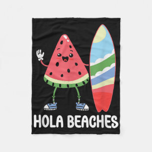 Hola Beaches Cute Kawaii Watermelon Surfboard Beac Fleece Blanket