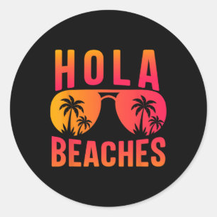 Hola Beaches Retro Sunset Funny Summer Beach Vibes Classic Round Sticker