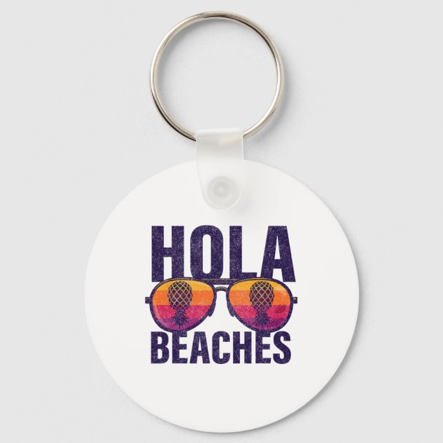 Hola Beaches Upside Down Pineapple Swinger  Key Ring (Front)