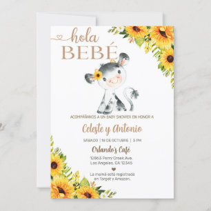 Hola bebé cow girl baby shower invite, Spanish. Invitation