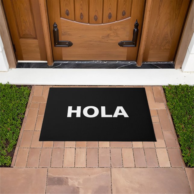 Hola black white Spanish hello minimalist Modern Doormat (Outdoor)