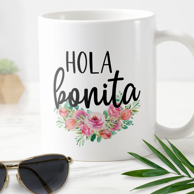 Hola Bonita Spanish Roses Typography Chic Modern Coffee Mug (Creator Uploaded)